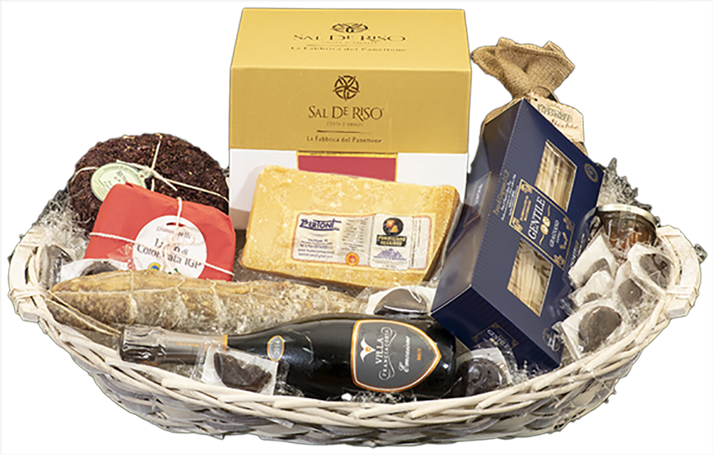 Cesto regalo Bertoni con Parmigiano Reggiano e specialità gastronomiche